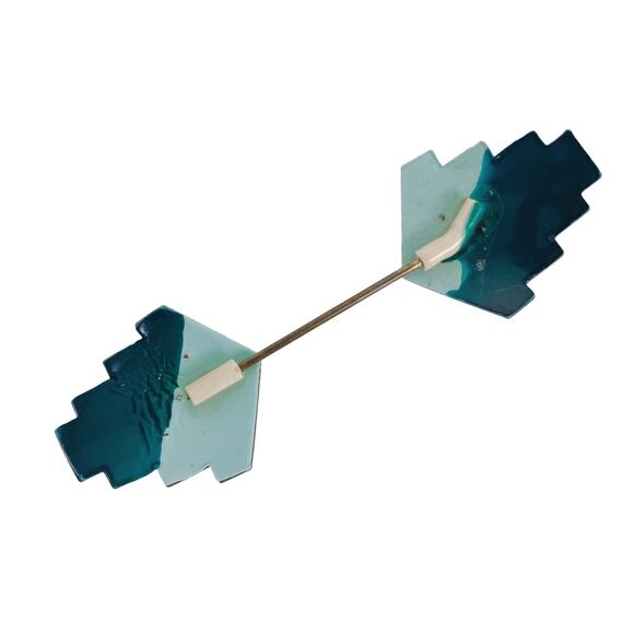 Vintage 80s Art Deco Revival Rhinestone Collar Pin Bar Brooch Geometric Jewelry - Picture 4 of 12